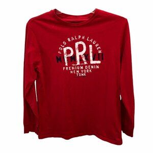 Polo Ralph Lauren Boys Size XL Red Long Sleeve Pullover Graphic T Shirt Tee Top